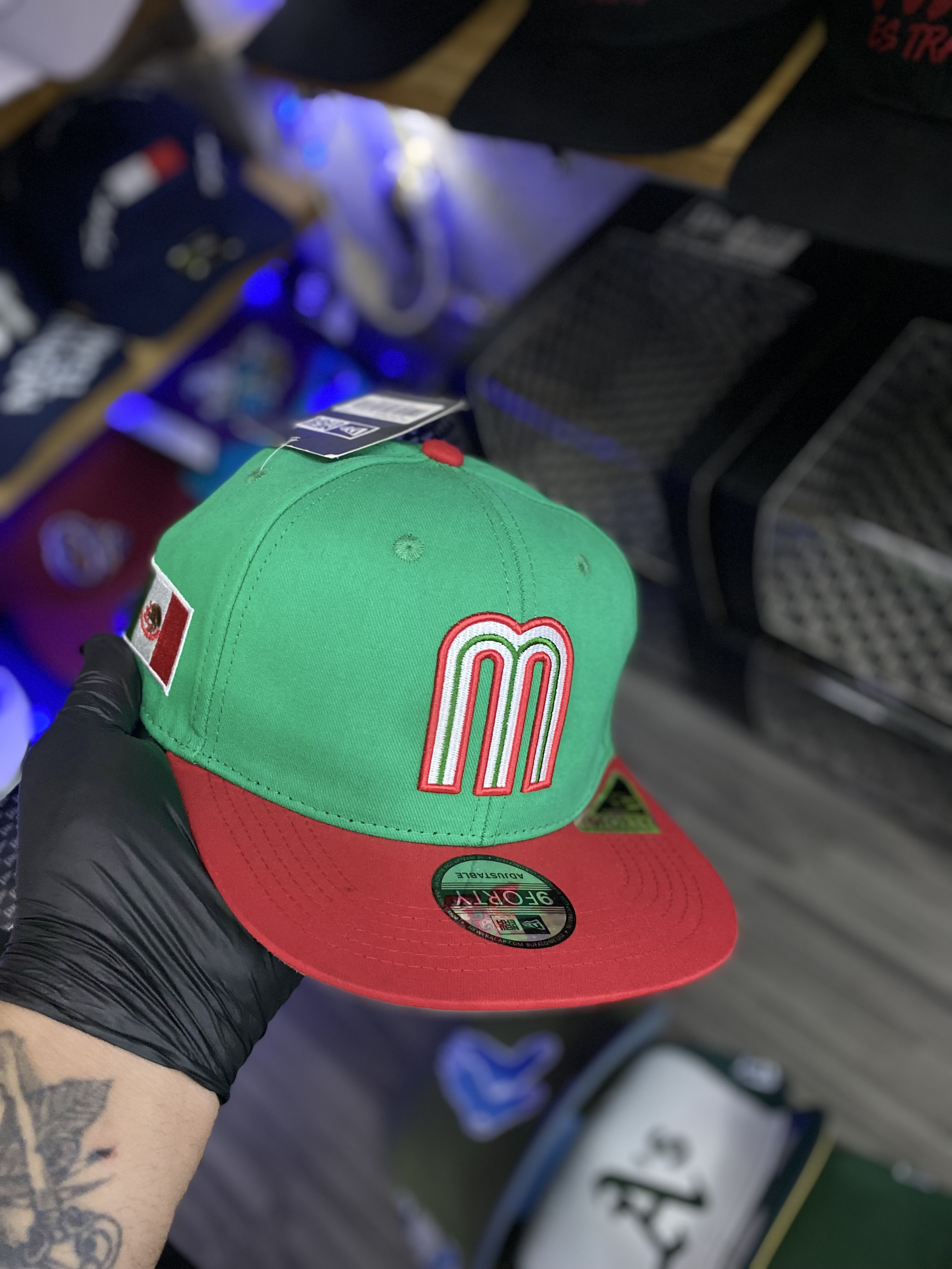 Gorra AAA MEXICO verde con rojo ( plana ) 